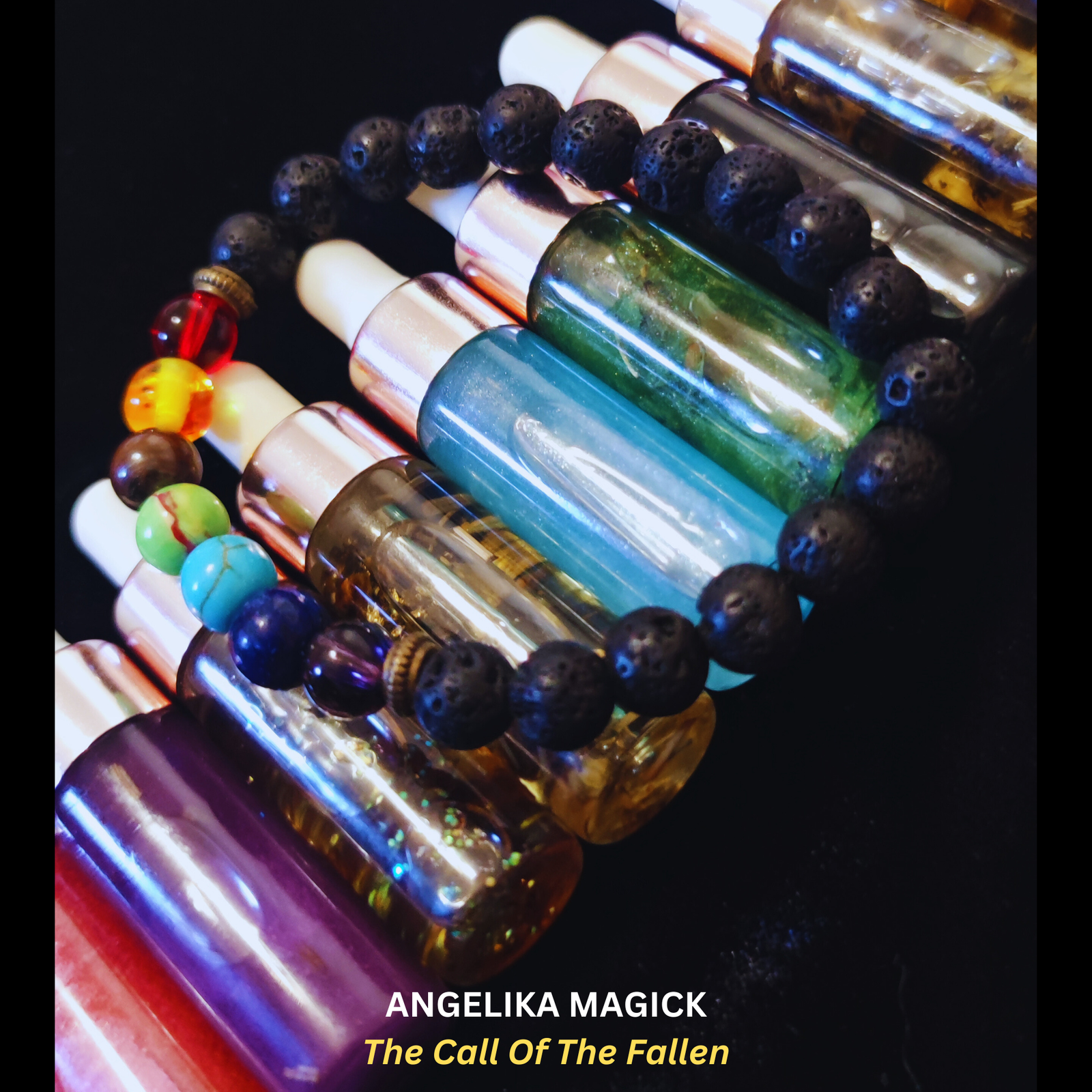 6x5ml Bottles Handcrafted Ritual Magical Oils with Lava Stone Bracelet - Energized Oils - Intention Oils - Spirit Offering Oils - by Angelika Magick